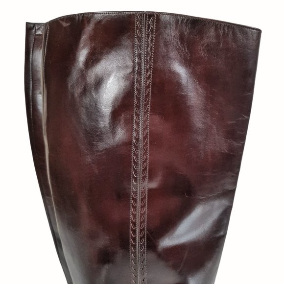 VTG Salvatore Ferragamo Knee High Chestnut Brown Leather Heeled Boots SZ 8.5 - Picture 3 of 16